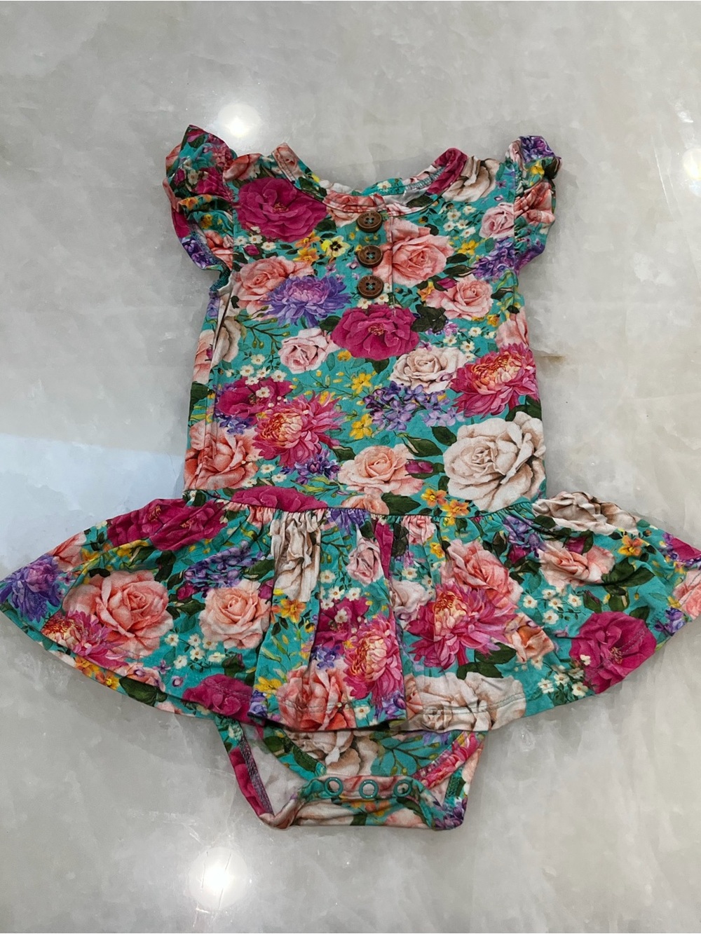 Posh Peanut Floral Skirted Onesie in Teal, Pink, Purple